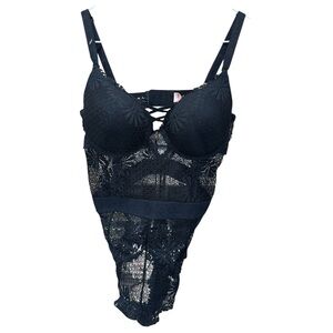 JUICY COUTURE Elegant Black Lace Bodysuit SIZE LARGE NWOT